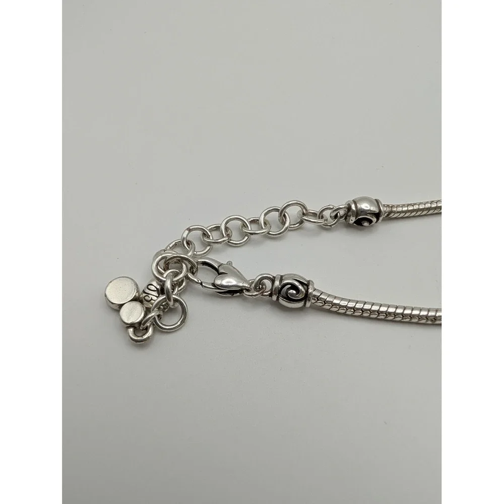 Brighton Silver Tone Teardrop Scroll Openwork Pendant Snake Chain Necklace